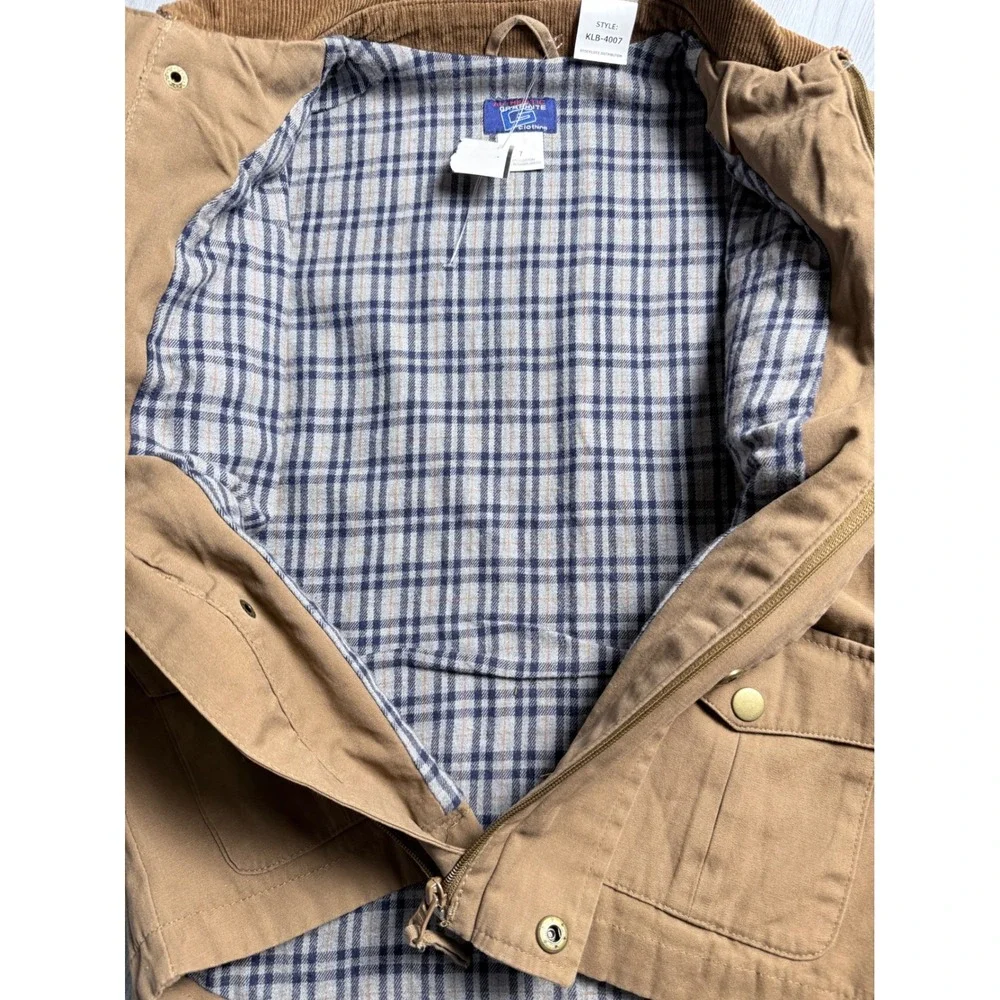 Authentic Graphite Kids Tan Canvas Barn Jacket Corduroy Collar Plaid Lined